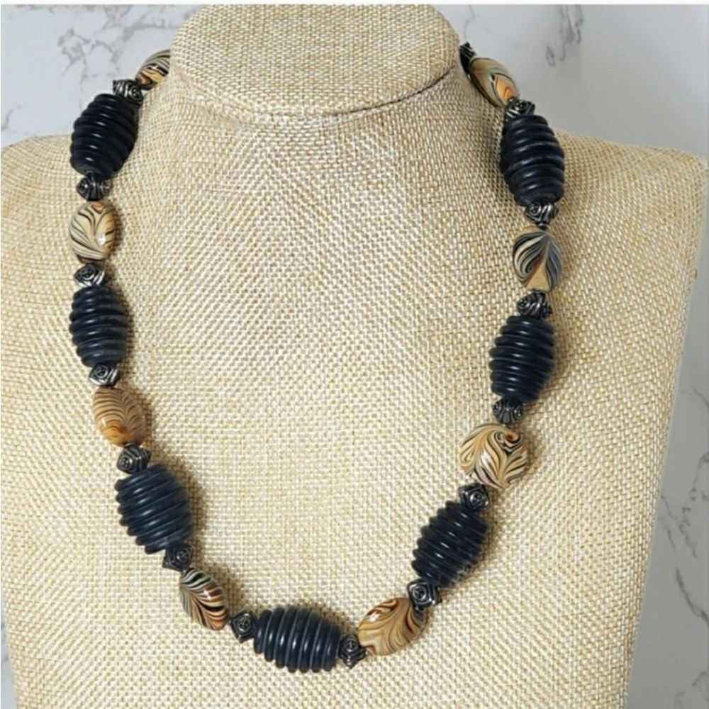 CHUNKY BEAD Statement Necklace Glass & Wood